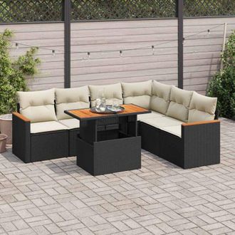 vidaXL Set Sof&aacute;s Jard&iacute;n Y Cojines 7 Pzas Rat&aacute;n Sint&eacute;tico Acacia Negro Vidaxl