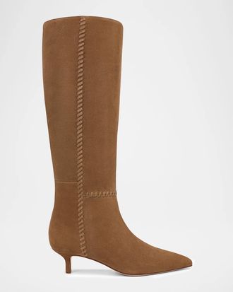 Veronica Beard 45mm Lisa Suede Whipstitch Knee-High Boots