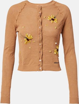 Shushu/Tong Beaded floral cotton-blend cardigan