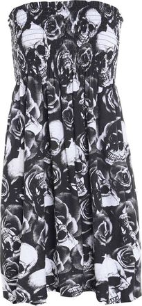 Generic New Womens Ladies Sheering Top Strapless Bandeau Dress Top Jersey Ladies Plus Size Boobtube Top Dress UK 8-22 (XL - 16/18, Bang) (Skull Rose, (UK XXL 