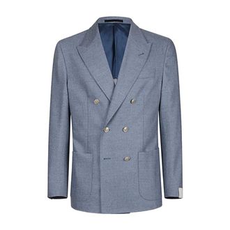 Eleventy Blazers, male, Blue, Size: XS Double-Breasted Wool Cashmere Jacket