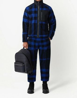 Burberry Mens Dimitri Check Fleece Pants - Navy - Size Large