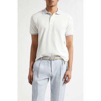 Eleventy Contrast Trim Cotton Piqu&eacute; Polo in White/Melange Light Grey at Nordstrom, Size Xxx-Large