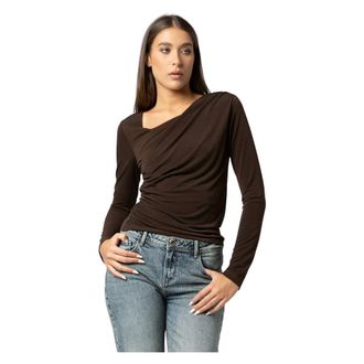 Kocca Long Sleeve Tops, female, Brown, Size: XL Off Centre Neckline Blouse
