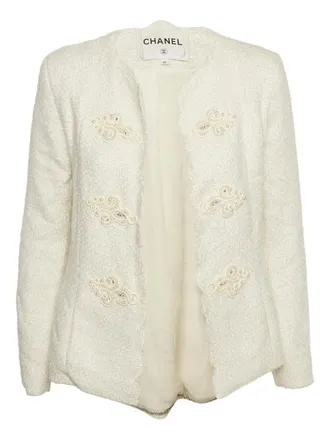 Chanel embellished tweed jacket - women - Wool/Polyester/Silk/Acrylic/Polyamide - S - White