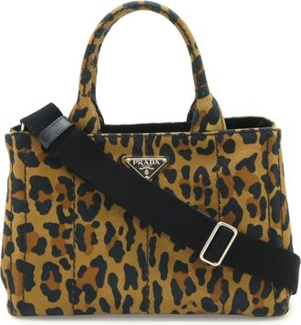 Prada Brown Multi-Color Canapa Handbag Tote Bag (Pre-Owned)