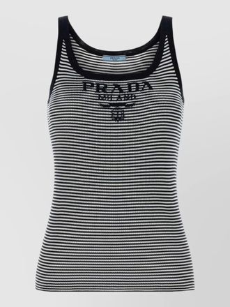 Prada silk tank top embroidered striped design