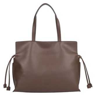 Estro & Luminara Large Leather Shopper Bag with Drawstrings - female - Estro - Shopping Bags - Brown - ONE SIZE - Bags