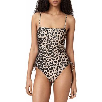 AllSaints Court Side Tie One-Piece Swimsuit in Leppo Brown at Nordstrom, Size Medium