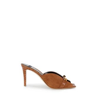 Elisabetta Franchi Riviera Su&egrave;de Mules met Juwelen Logo - Dames - Muiltjes - Bruin - 38 EU - Su&egrave;de - Schoenen