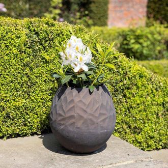 PRIMROSE Natural Cement Round Geometric Pattern Effect Planter in Brown 50cm