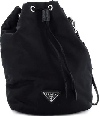 Prada Drawstring Wristlet Tessuto Small bucket bag - Zwart