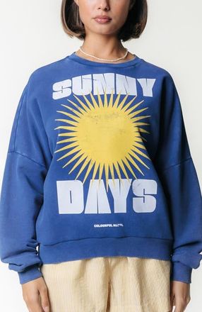 Colourful rebel Sunny Days Acid Wash Dropped Shoulder Sweat in Bright Blue at Nordstrom, Size X-Small Eu