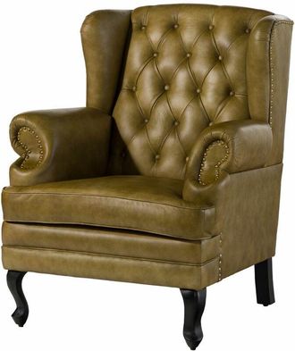Massivmoebel24 CHESTERFIELD 301 Poltrona in vera pelle - verde 88x80x108