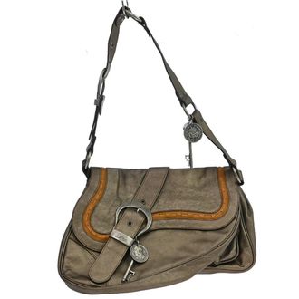 Dior Vintage Gaucho Double Saddle Leather Brown Leather Handbag (Pre-Owned)
