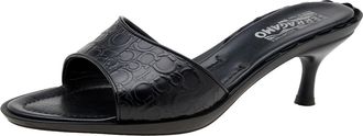 Ferragamo Black Gancini Embossed Leather Slide Sandals