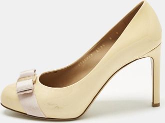 Ferragamo Yellow Patent Leather Vara Bow Platform Pumps