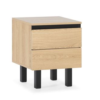 HOMN Mesita de noche 2 cajones color roble