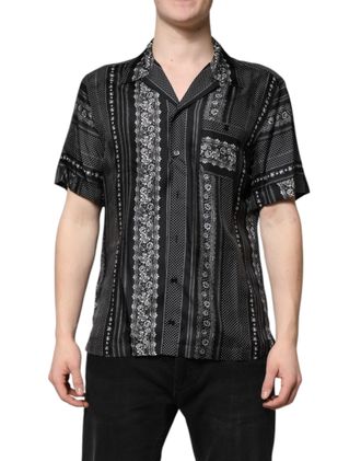 Dolce & Gabbana Black Silk Floral Print Short Sleeves Mens Shirt