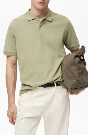 Mango Regular Fit Cotton Pique Knit Polo in Khaki at Nordstrom, Size Medium