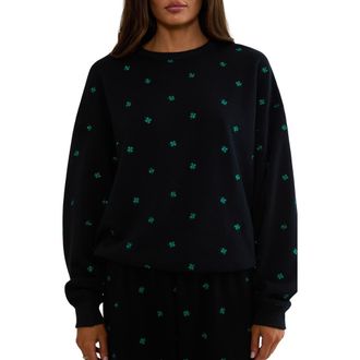 Beach Riot Devyn Embroidered Clovers Oversized Sweatshirt in Midnight Clover at Nordstrom, Size X-Small