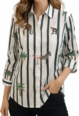 Vilagallo Striped Jungle Shirt In Green/white