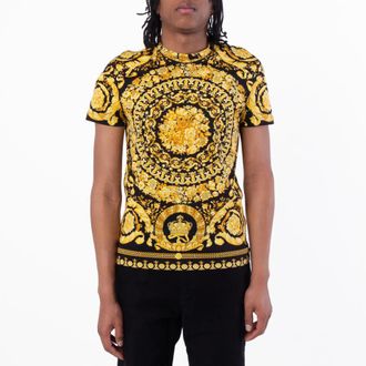 Versace Mens Black/Gold Barocco cotton T-shirt, Size Small