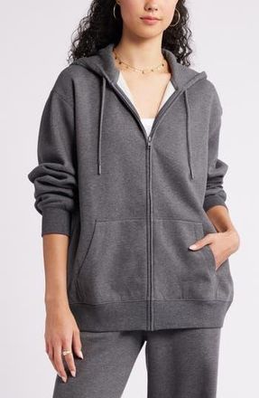 BP. Oversize Zip Fleece Hoodie in Grey Medium Charcoal Htr at Nordstrom Rack, Size Large