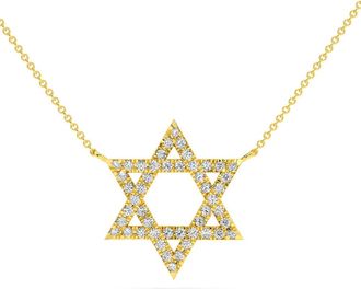 Pompeii3 1Ct TW Diamond Jewish Star Pendant 14k Gold Lab Grown Necklace 1 Tall