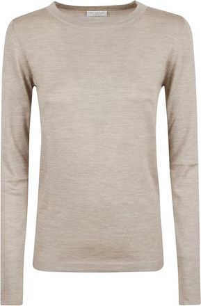Brunello Cucinelli Trui met ronde hals - Dames - Ronde hals truien - Grijs - XS - Wol - Truien & Vesten