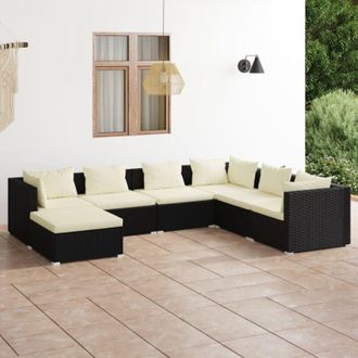 vidaXL Set De Muebles De Jard&iacute;n 7 Pzas Y Cojines Rat&aacute;n Sint&eacute;tico Negro Vidaxl