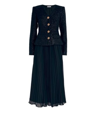 Self Portrait Faux-pearl Button Midi Dress in Boucle Size XS