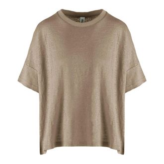 Bomboogie Oversized linnen jersey T-shirt - Dames - Tops - Bruin - Maat: XL Linnen