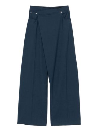 MUGLER wrap pocketed wide-leg trousers - men - Cotton/Virgin Wool - 46 - Blue