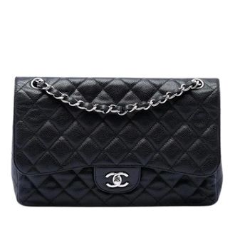 Chanel Pre-owned Quilted Caviar Double Flap Shoulder Bag - Dames - Pre-owned - Zwart - Maat: ONE Size Leer