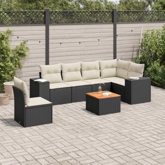 vidaXL Vidaxl - Set De Comedor De Jard&iacute;n 7 Pzas Y Cojines Rat&aacute;n Sint&eacute;tico Negro