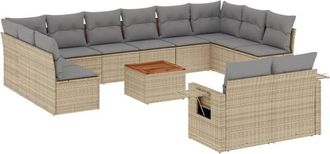 vidaXL Set Sof&aacute;s De Jard&iacute;n Con Cojines 13 Pzas Rat&aacute;n Sint&eacute;tico Beige Vidaxl