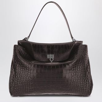 Balenciaga Rodeo mini handbag in espresso crocodile-embossed leather