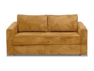VENTE-UNIQUE.COM Sof&aacute; cama terciopelo 4 plazas mostaza 215x223cm