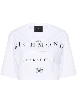 John Richmond logo-print cropped T-shirt - women - Cotton - M - White