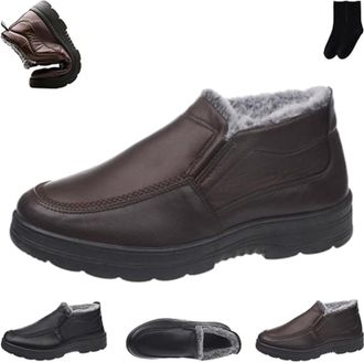 Generic Mens Winter Warm Waterproof Leather Orthopedic Boots, Outdoor Fur Lined Comfortable Slip On Walking Ankle Boots Men Lightweight Non-slip Snow Shoes (C