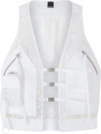 Pinko Pinko, Jassen, Dames, Wit, S, Organza, Brad Gilet Organza Crepe