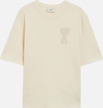 Ami Mens Mens Beige Ami Paris Ami de Coeur Patch T-Shirt - Cream - Size: 42
