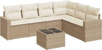 vidaXL Vidaxl - Set Sof&aacute;s De Jard&iacute;n 7 Piezas Y Cojines Rat&aacute;n Sint&eacute;tico Beige