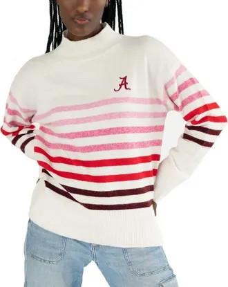 Lusso Womens Lusso White Alabama Crimson Tide Simone Striple Mock Neck Oversized Pullover Sweater at Nordstrom, Size Xx-Large