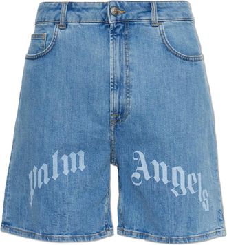 Palm Angels Denim Shorts con Logo - - Shorts - Uomo - Blu - W33