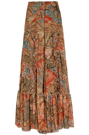 Etro Paisley Ruffled Silk Maxi Skirt Size L