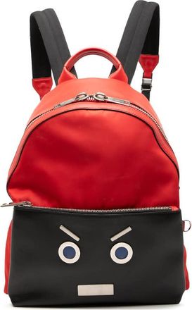 Fendi Pre-owned Fendi Nylon and Leather Faces Backpack Ladies 7VZ012 SLD 178 8762