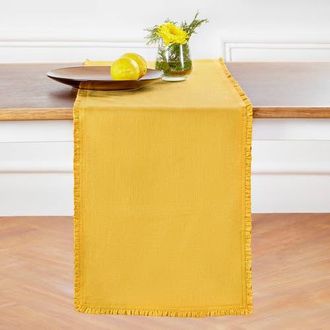 Solino Home Linen Table Runner for Dining Table, Holiday and Everyday Table Decor - Juliette Ruffle in Mustard Yellow at Nordstrom, Size Medium