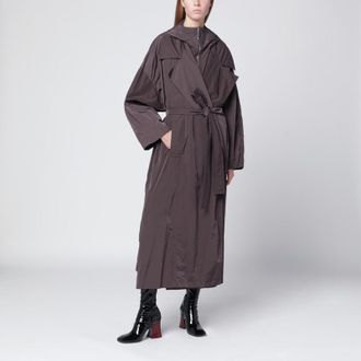 Sportmax Coffee-colored oversized taffeta trench coat